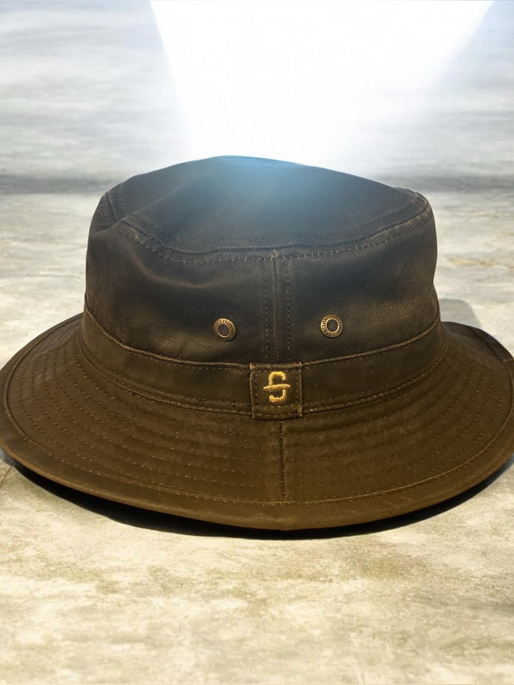 Stetson Brown Waxed Cotton Bucket Hat with Embroidered Logo